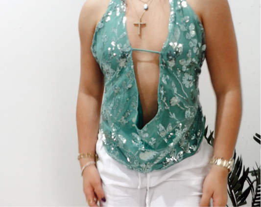 GLITTER AQUA TOP
